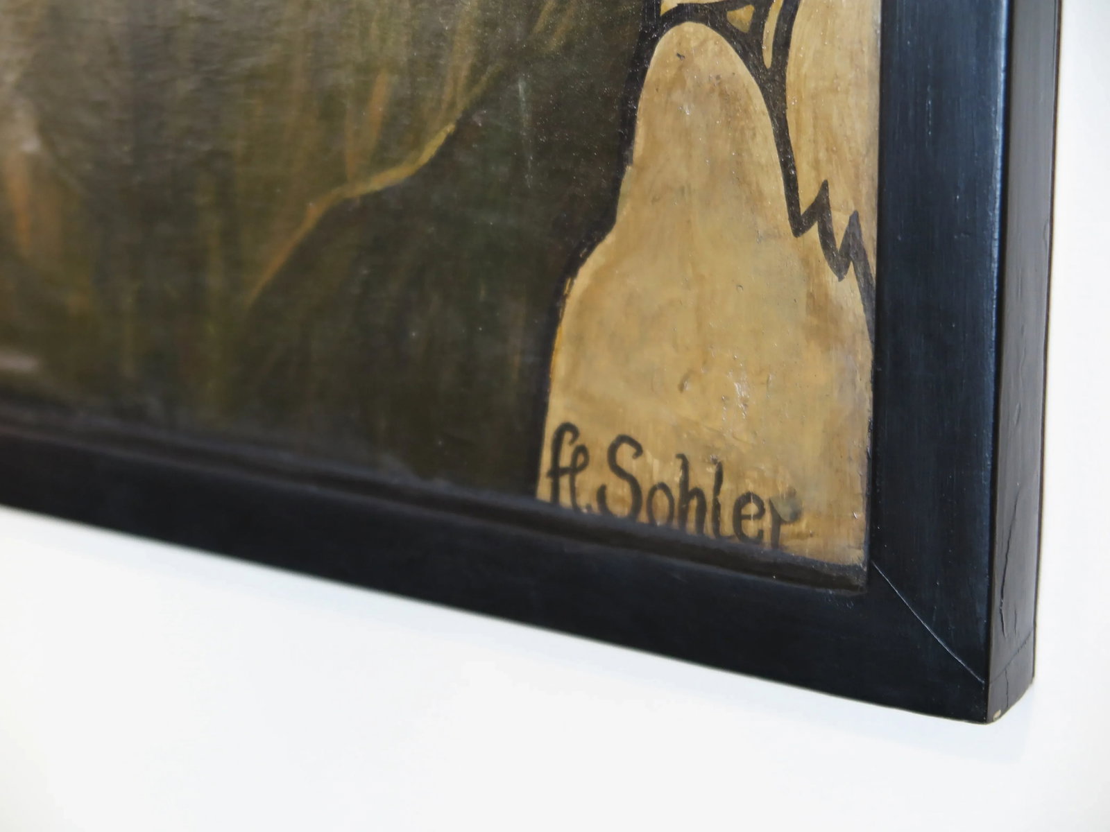 1960s Art Deco Style Panther with Jungle Landscape Oil Painting Signed Fe Sohler, Framed - 3