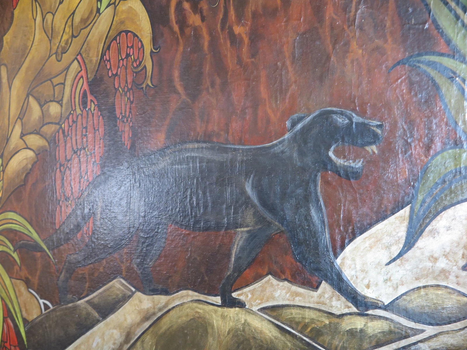 1960s Art Deco Style Panther with Jungle Landscape Oil Painting Signed Fe Sohler, Framed - 4