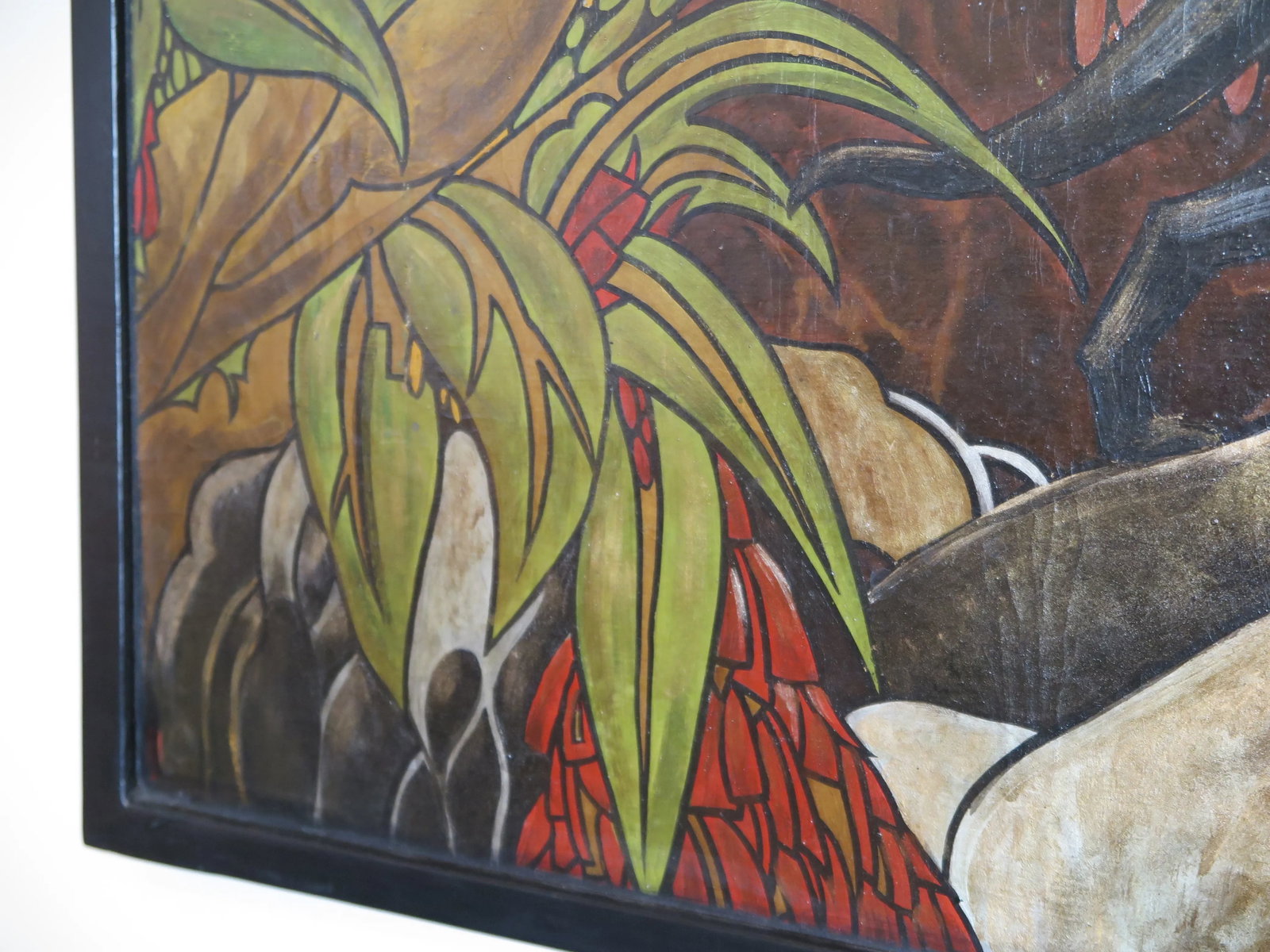 1960s Art Deco Style Panther with Jungle Landscape Oil Painting Signed Fe Sohler, Framed - 5