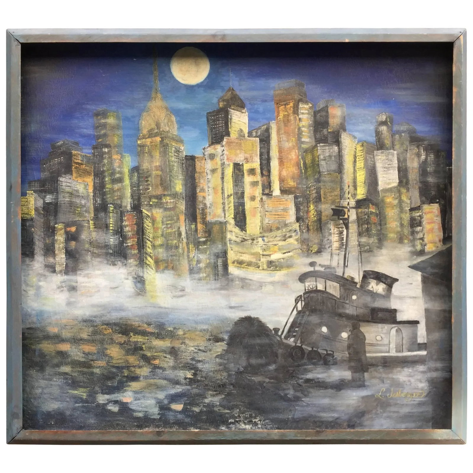 1950s New York City East River Cityscape Painting - 11