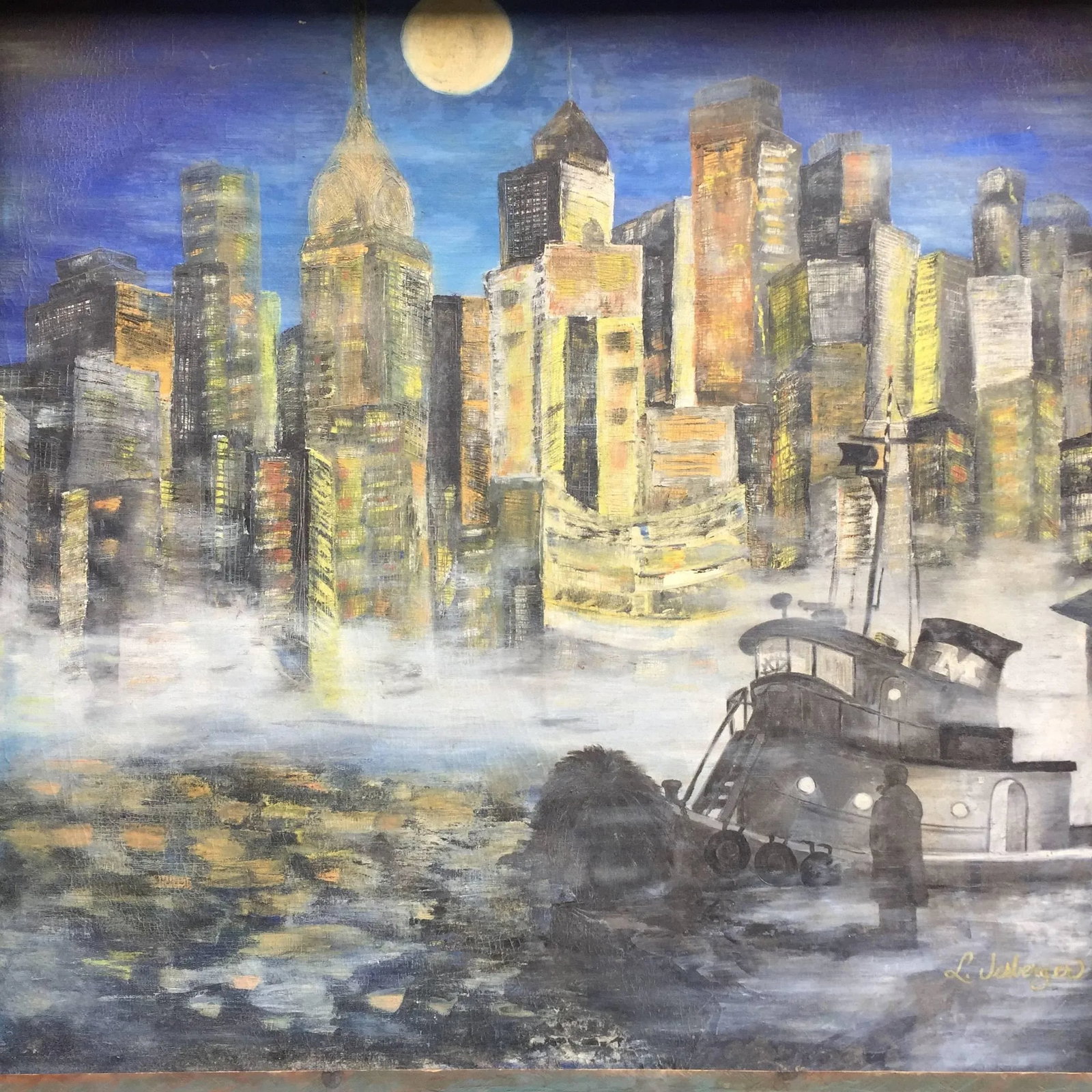 1950s New York City East River Cityscape Painting - 4
