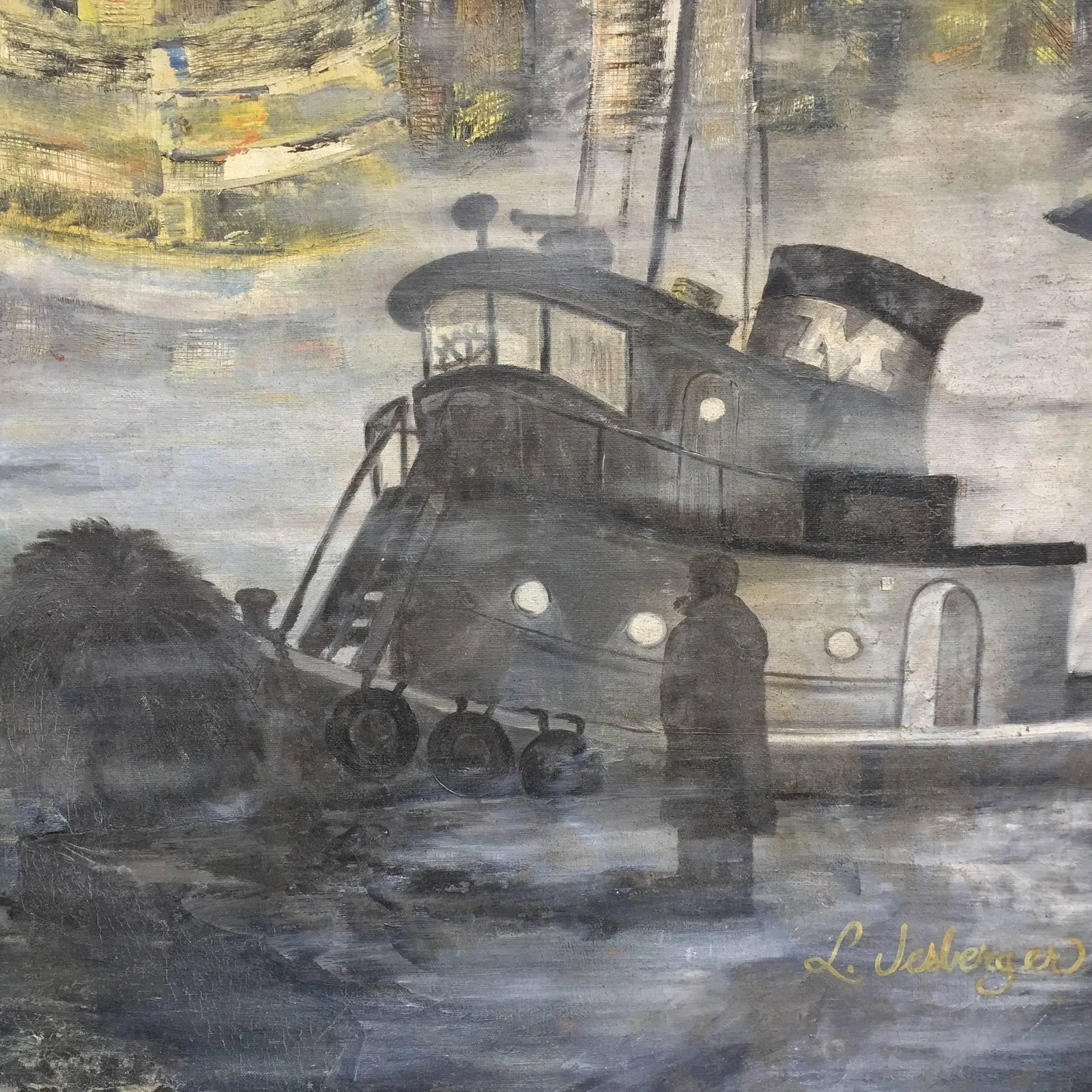 1950s New York City East River Cityscape Painting - 5