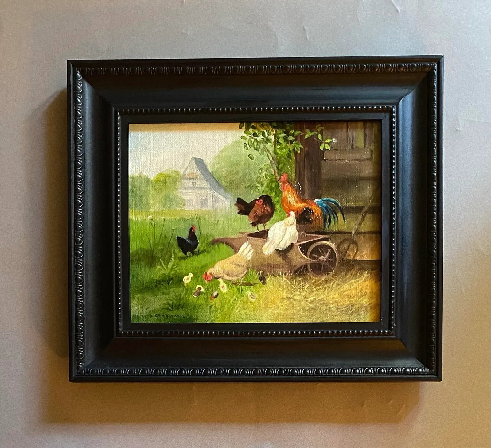 Oil Painting of a Farmyard Scene, Framed - 3