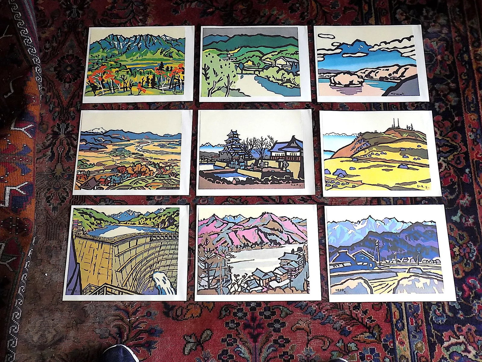 Vintage Folio Size Signed Mid 20th C. Expressionist Lithographs of Japanese Landscapes - Set of 9 - 9