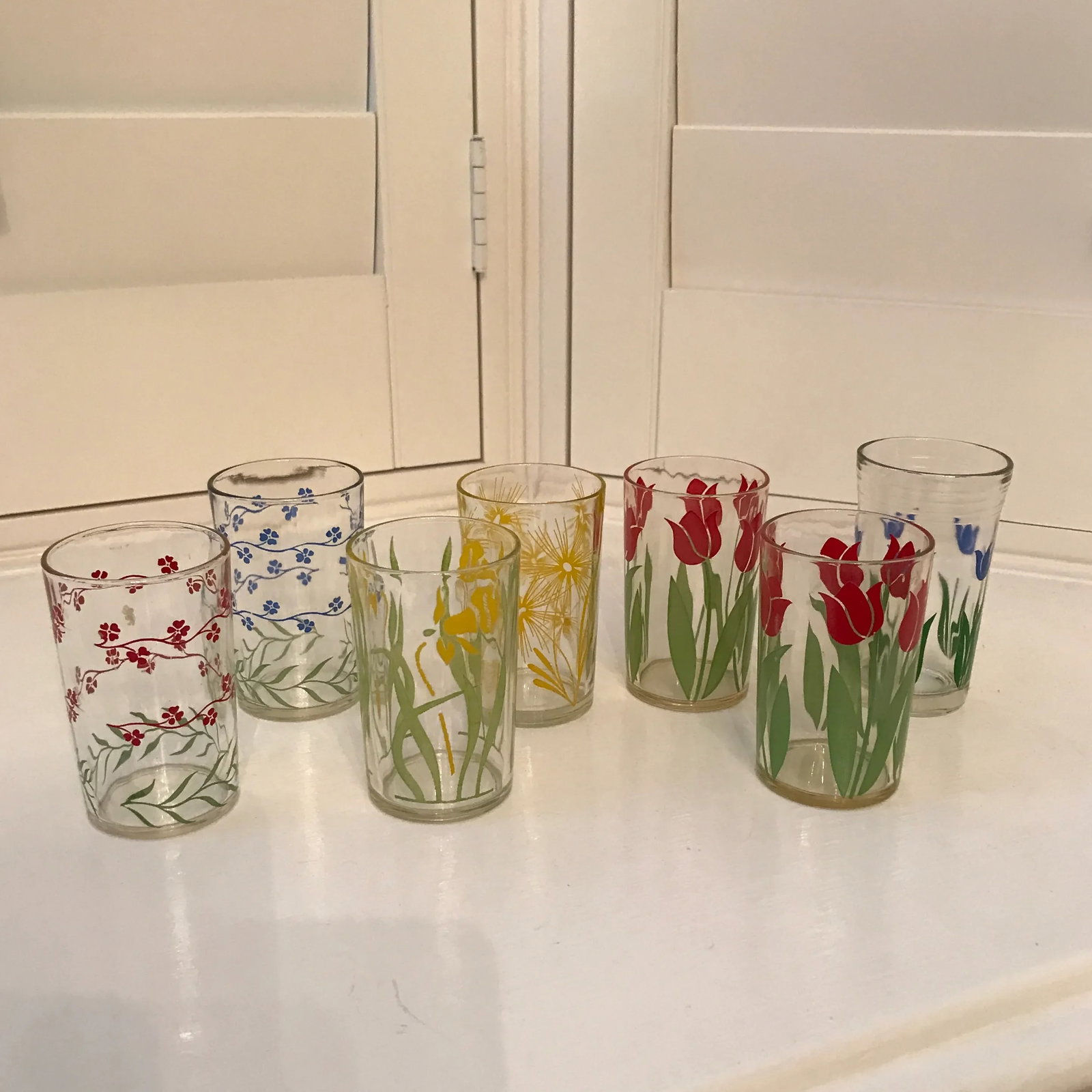 1950s Floral Design Tulips and Leaves Various Glasses - Set of 7 - 11