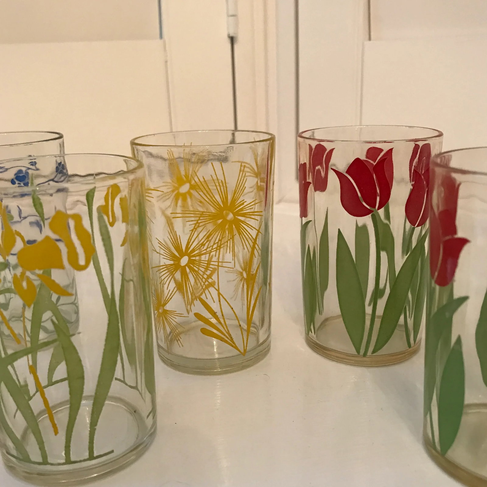 1950s Floral Design Tulips and Leaves Various Glasses - Set of 7 - 3