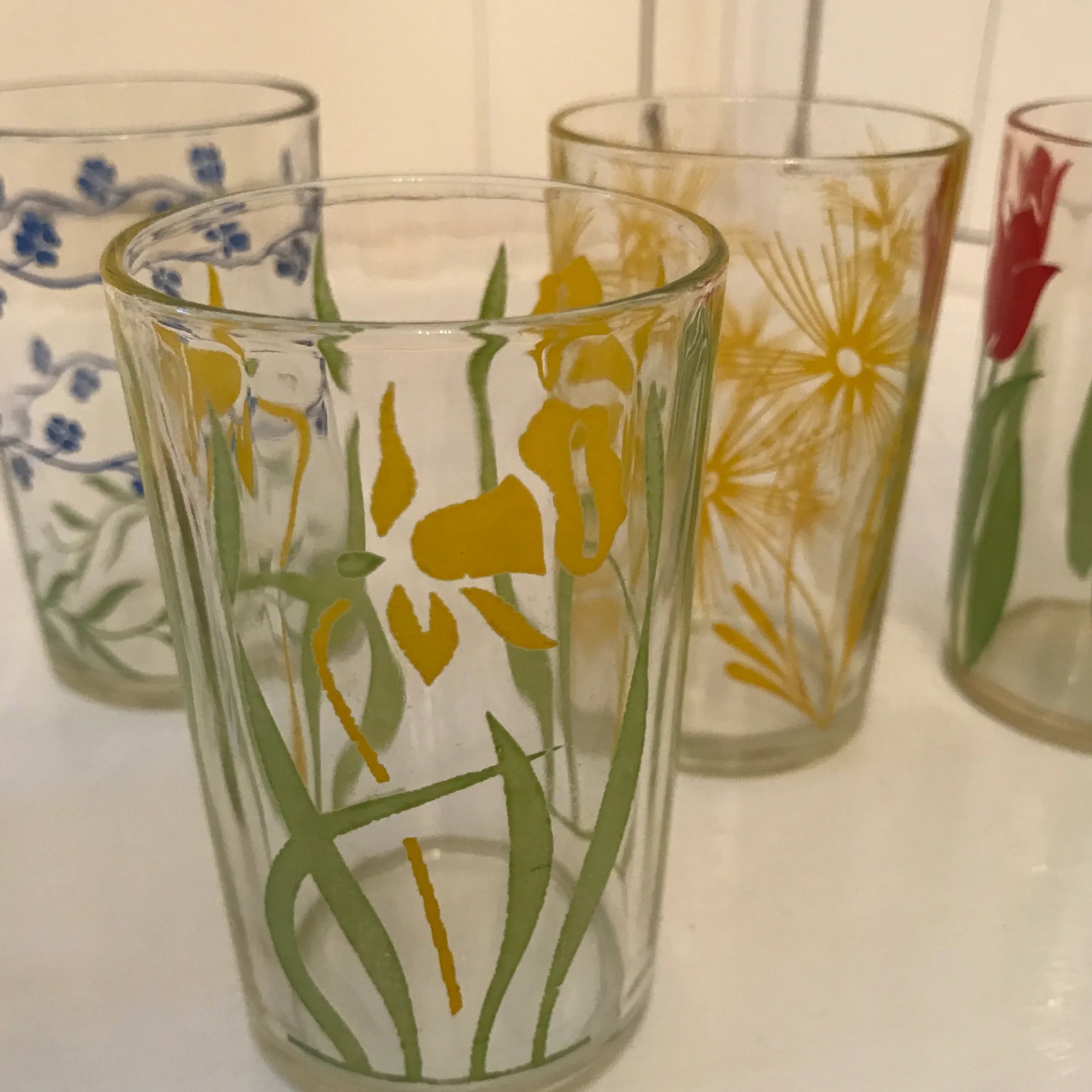 1950s Floral Design Tulips and Leaves Various Glasses - Set of 7 - 8