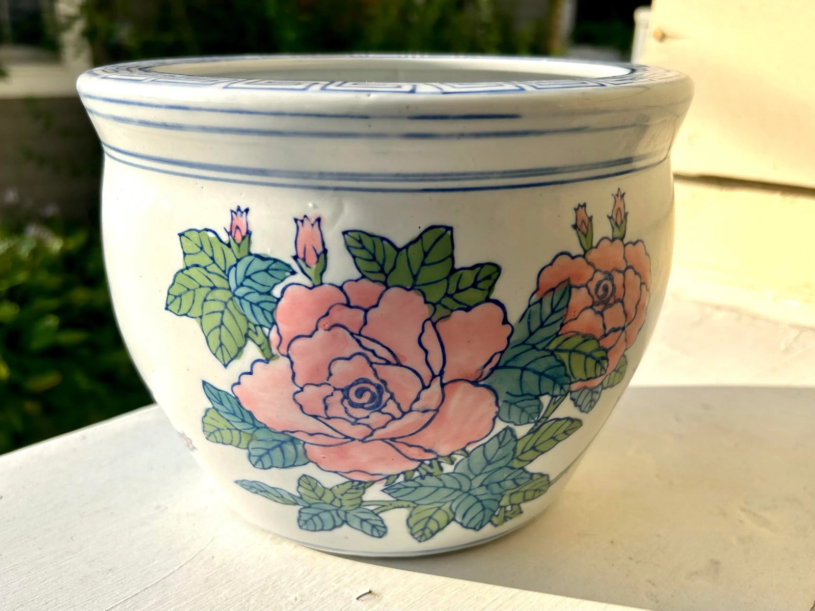 Chinese Floral Fishbowl Planter - 2