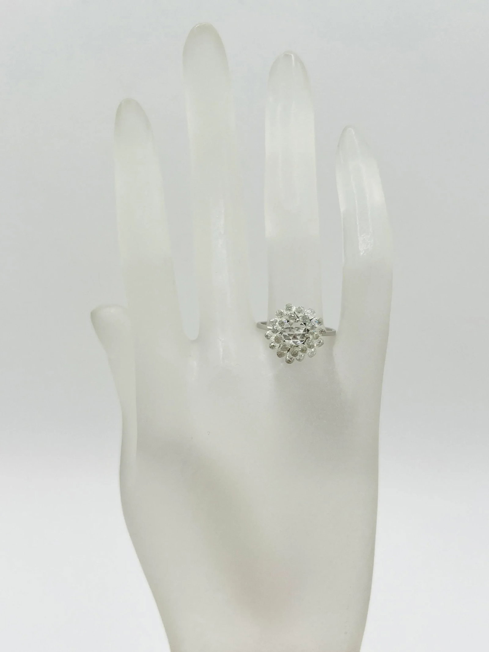 Briolette & Rose Cut Diamond Floral Cluster Ring in 18k White Gold Size 7.5 - 3
