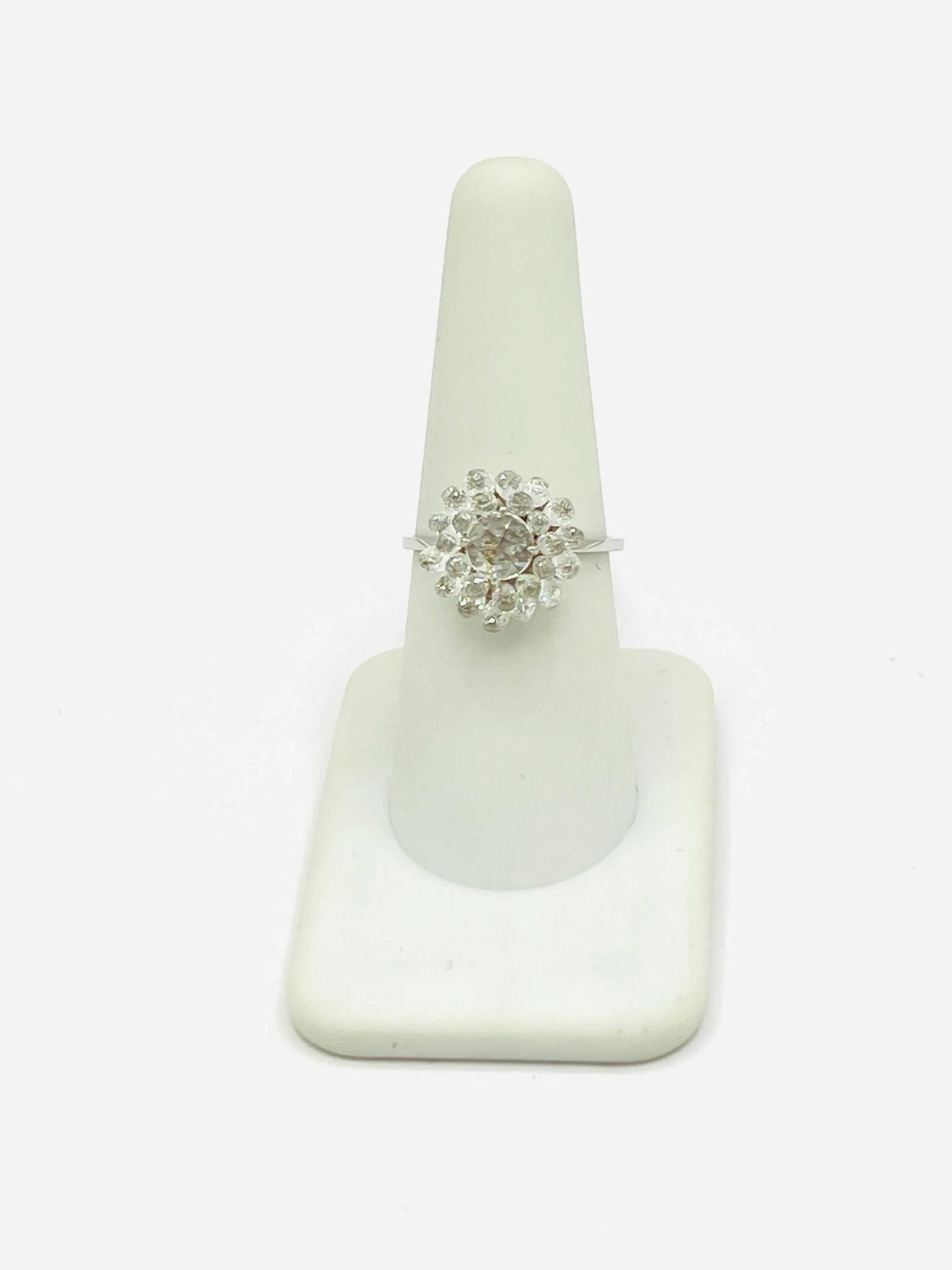 Briolette & Rose Cut Diamond Floral Cluster Ring in 18k White Gold Size 7.5 - 5