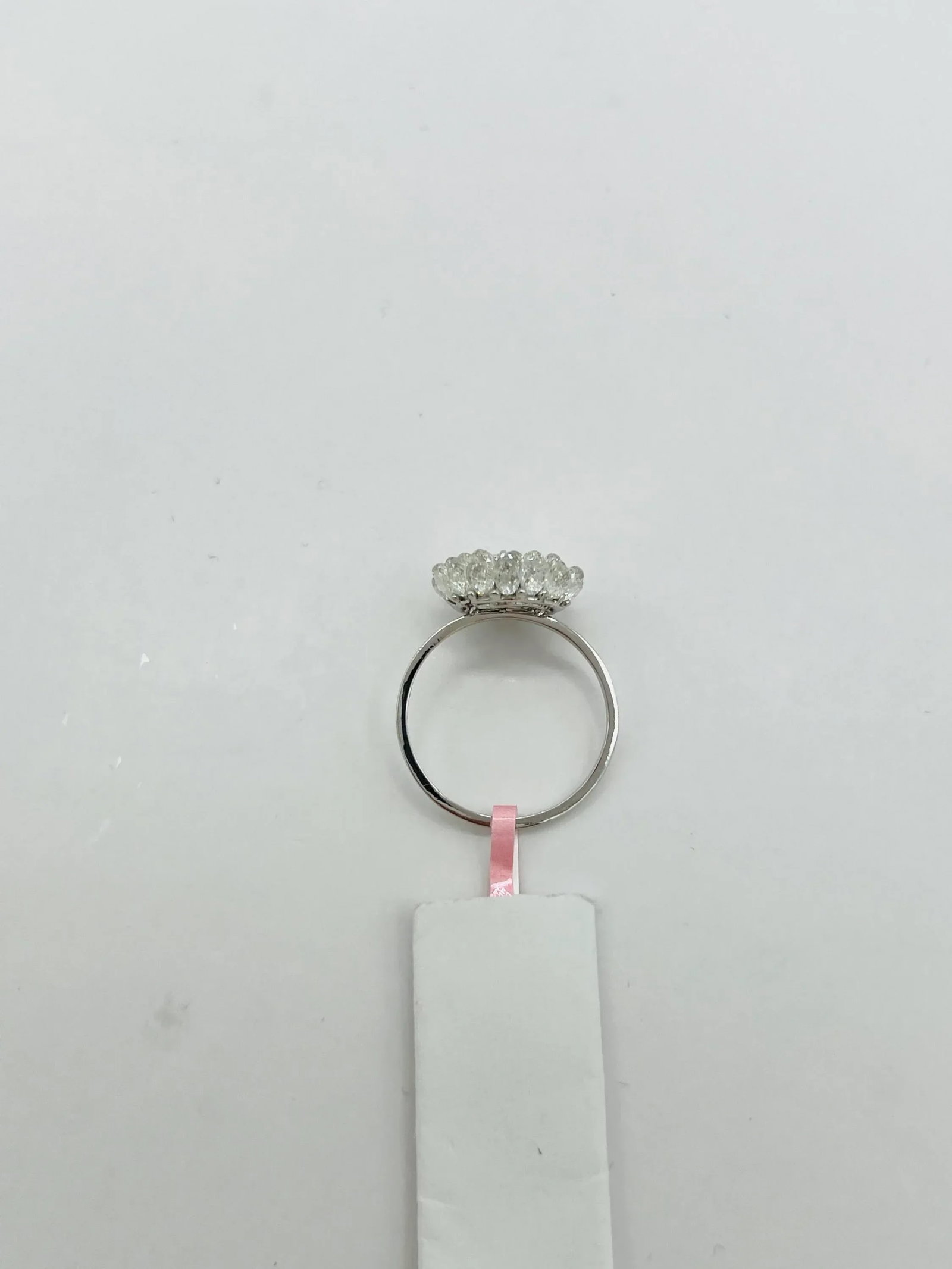 Briolette & Rose Cut Diamond Floral Cluster Ring in 18k White Gold Size 7.5 - 6
