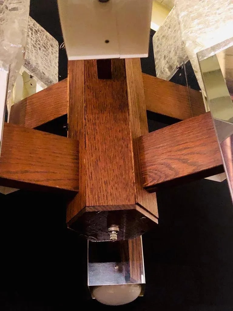 Art Deco Style Glass and Burl Wood Chandelier With 12 Lights and 2 Tier - 10