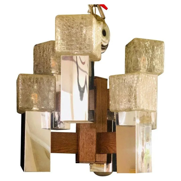 Art Deco Style Glass and Burl Wood Chandelier With 12 Lights and 2 Tier - 13
