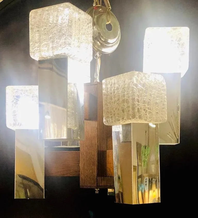 Art Deco Style Glass and Burl Wood Chandelier With 12 Lights and 2 Tier - 7