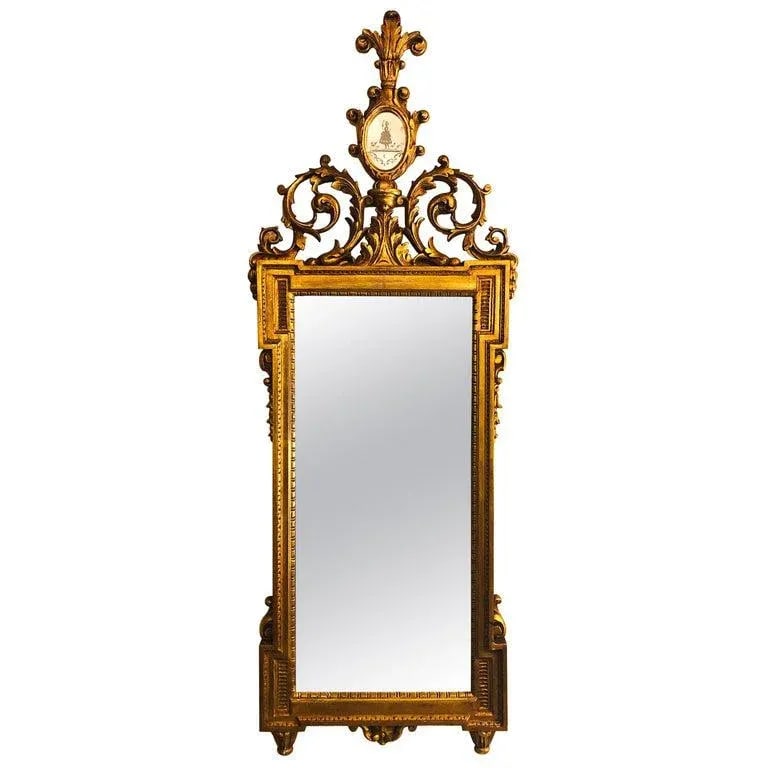 Gilt Carved Wall, Console or Table Mirror With High Open Fleur-De-Lis Pediment - 13