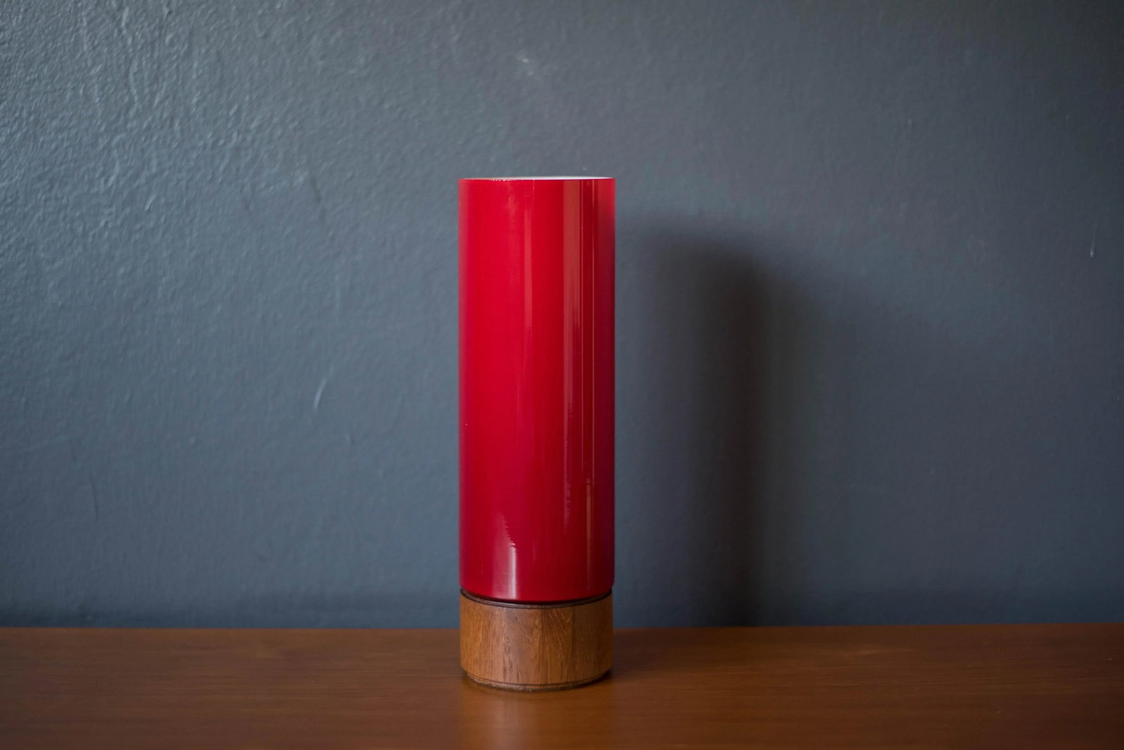 Vintage Scandinavian Red Glass Cylinder Table Lamp - 11