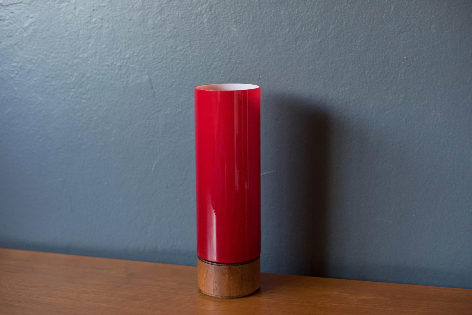 Vintage Scandinavian Red Glass Cylinder Table Lamp - 2