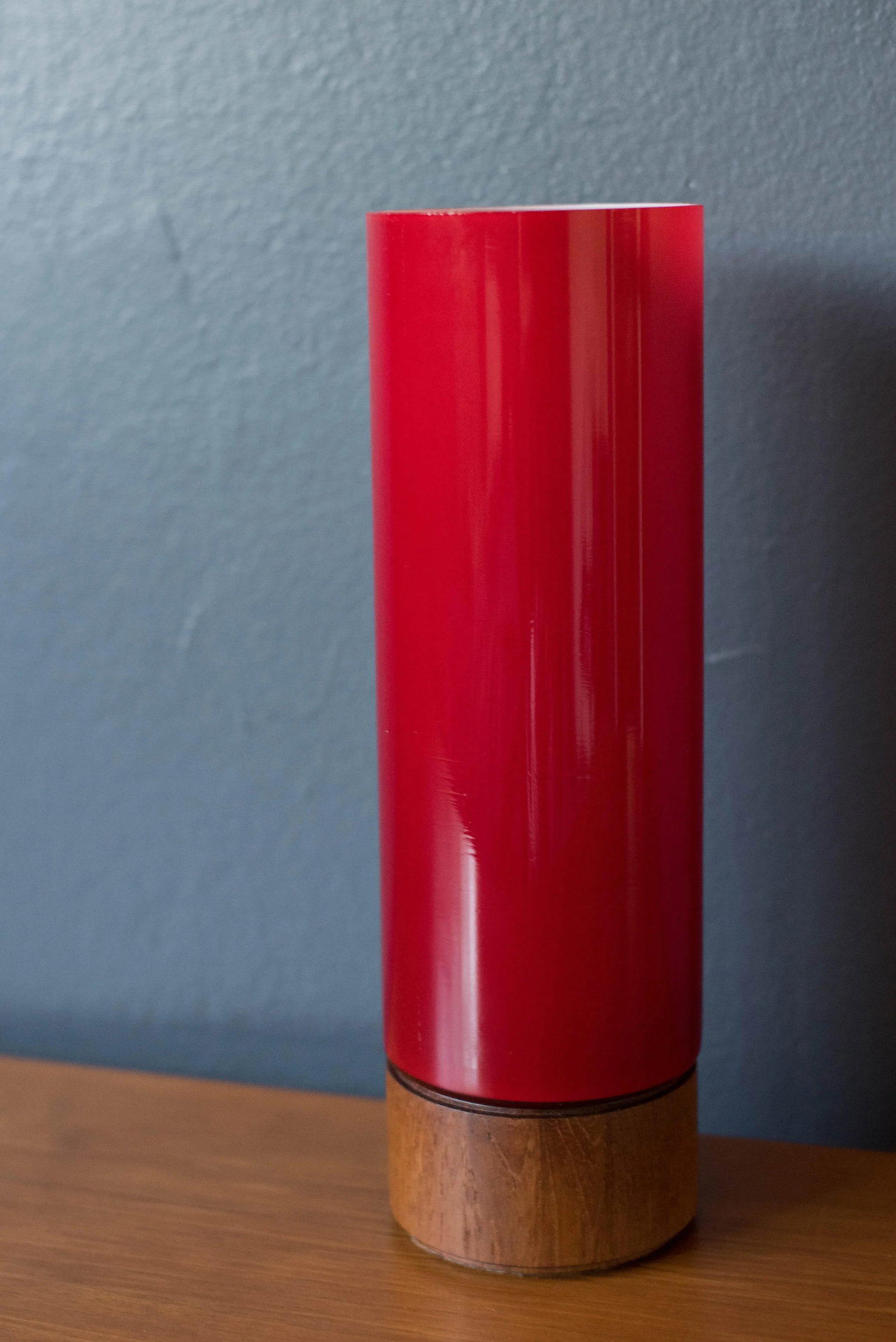 Vintage Scandinavian Red Glass Cylinder Table Lamp - 4