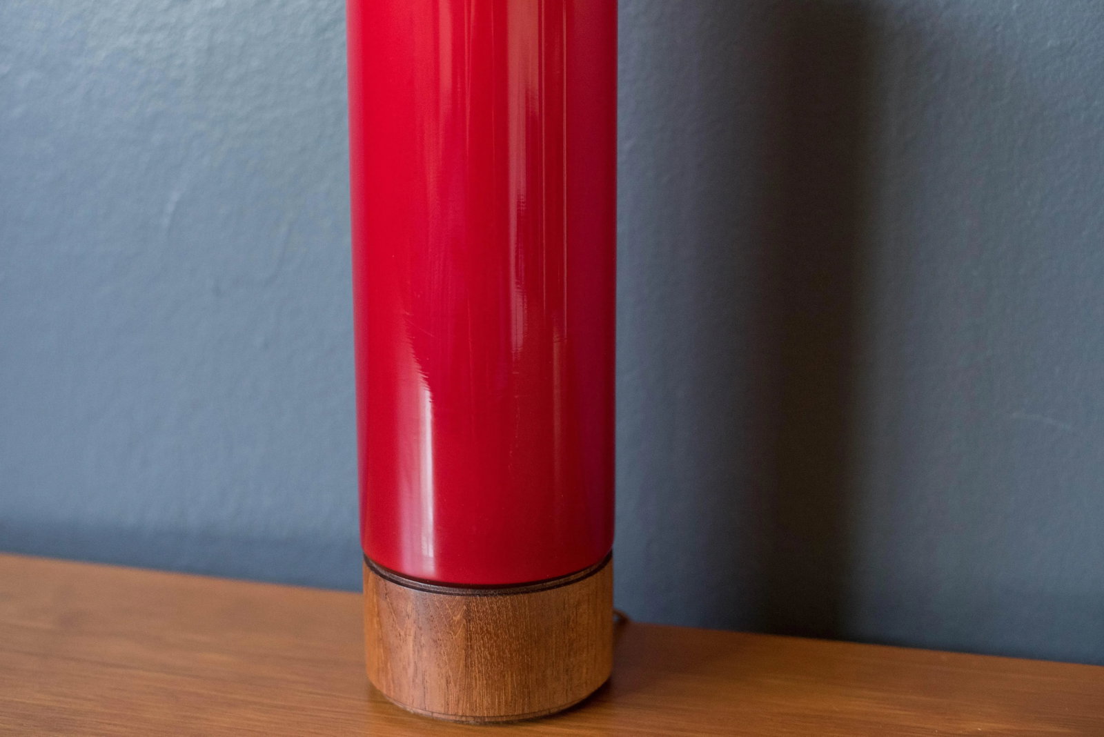 Vintage Scandinavian Red Glass Cylinder Table Lamp - 6