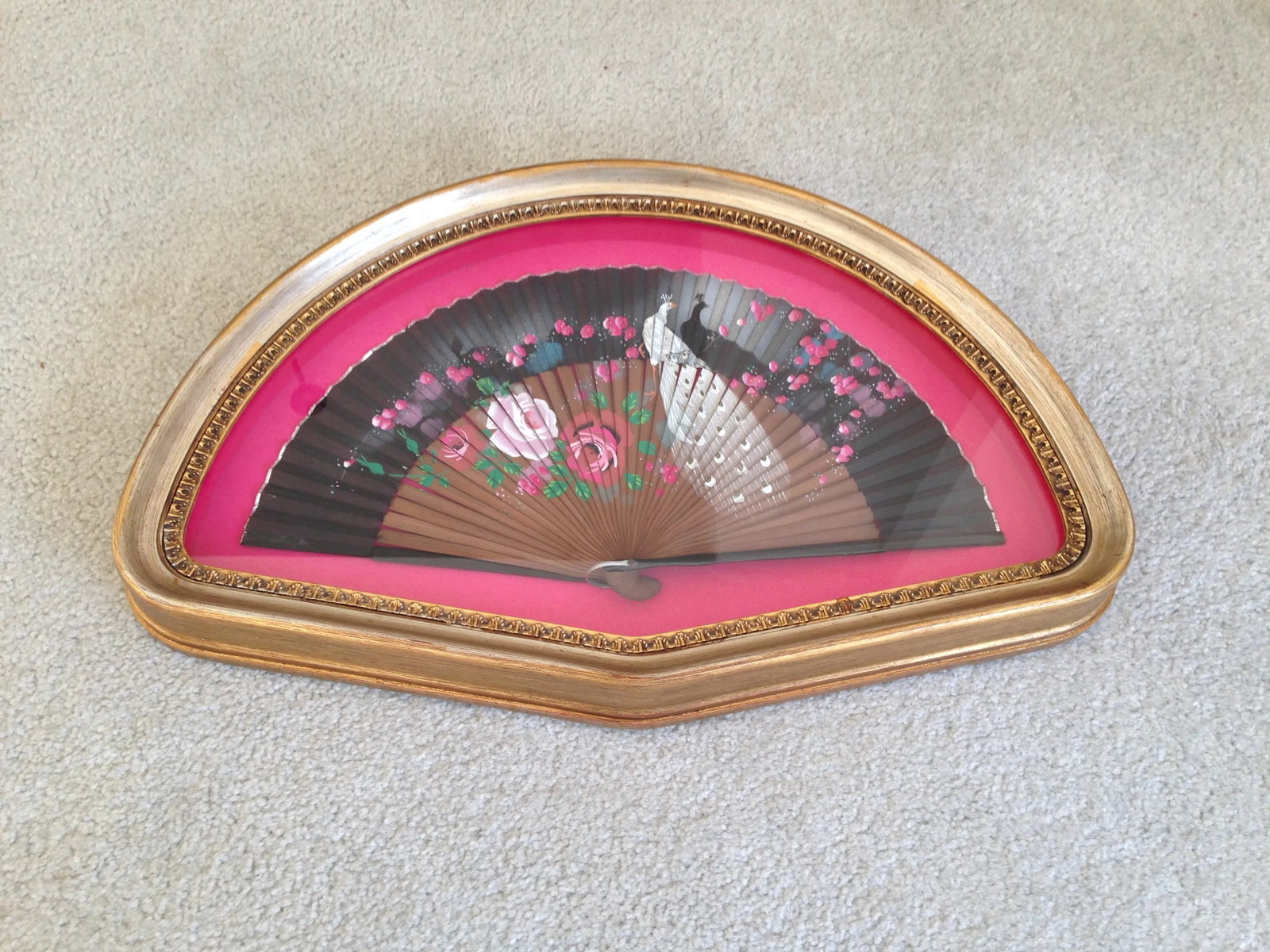 Antique Shadow Box-Framed Hand Painted Fan - Spain - 2