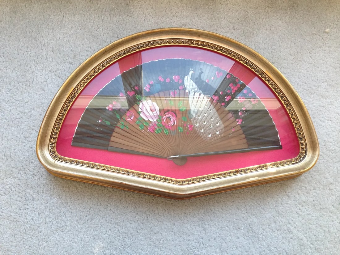 Antique Shadow Box-Framed Hand Painted Fan - Spain - 3