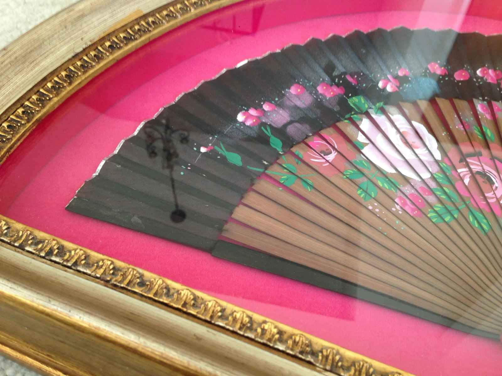 Antique Shadow Box-Framed Hand Painted Fan - Spain - 4