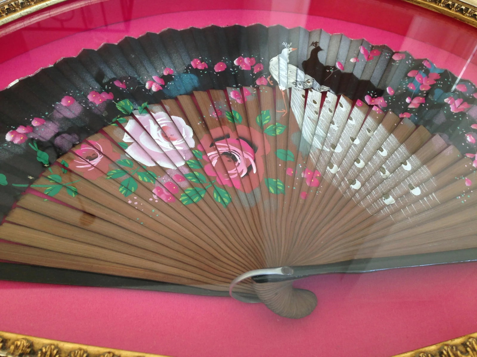 Antique Shadow Box-Framed Hand Painted Fan - Spain - 5