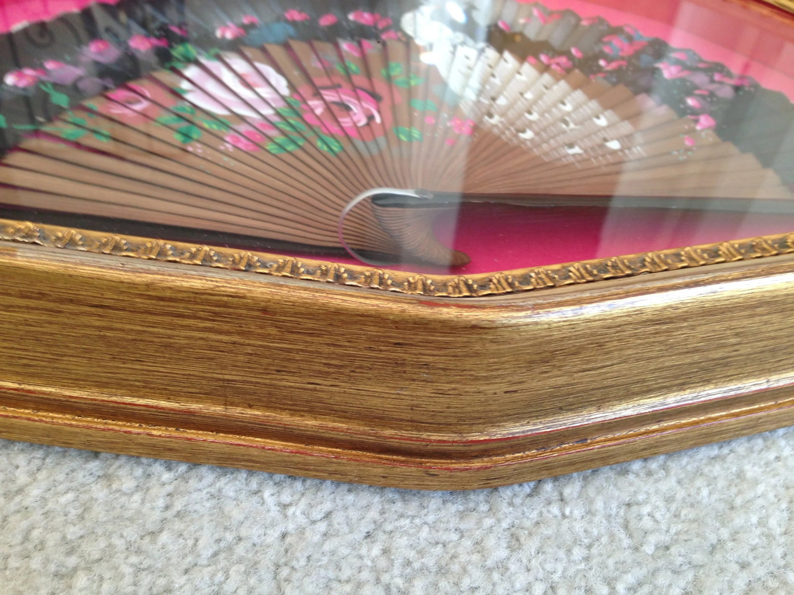 Antique Shadow Box-Framed Hand Painted Fan - Spain - 8