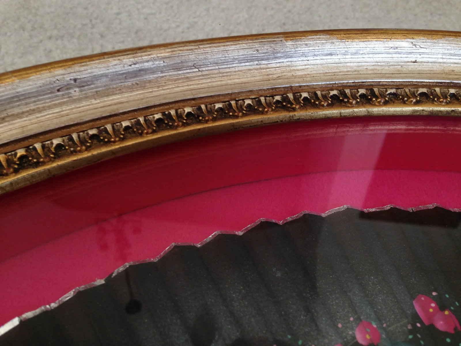 Antique Shadow Box-Framed Hand Painted Fan - Spain - 9