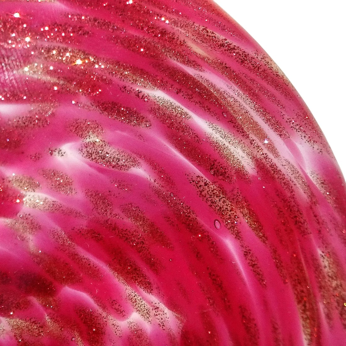 Vintage Murano Dark Pink Rim Copper Aventurine Swirls Italian Art Glass Decorative Dish Bowl - 2