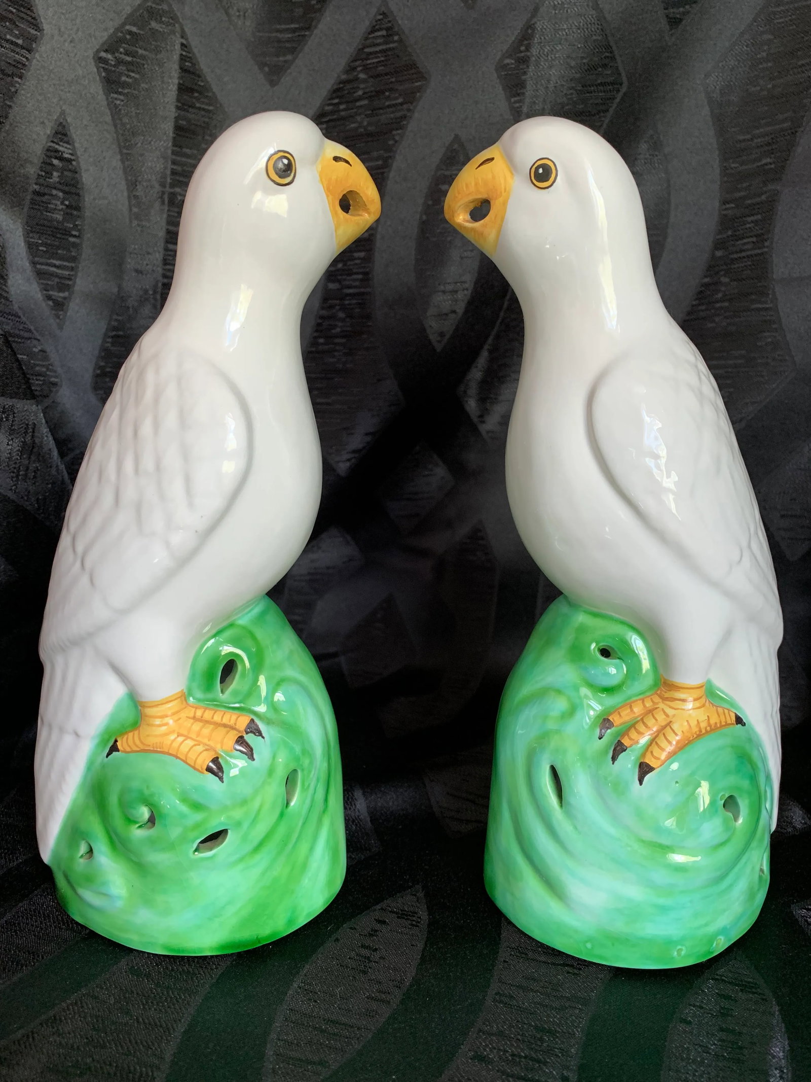 Vintage Italian Bassano Majolica Pottery Parrot Statues - a Pair - 12