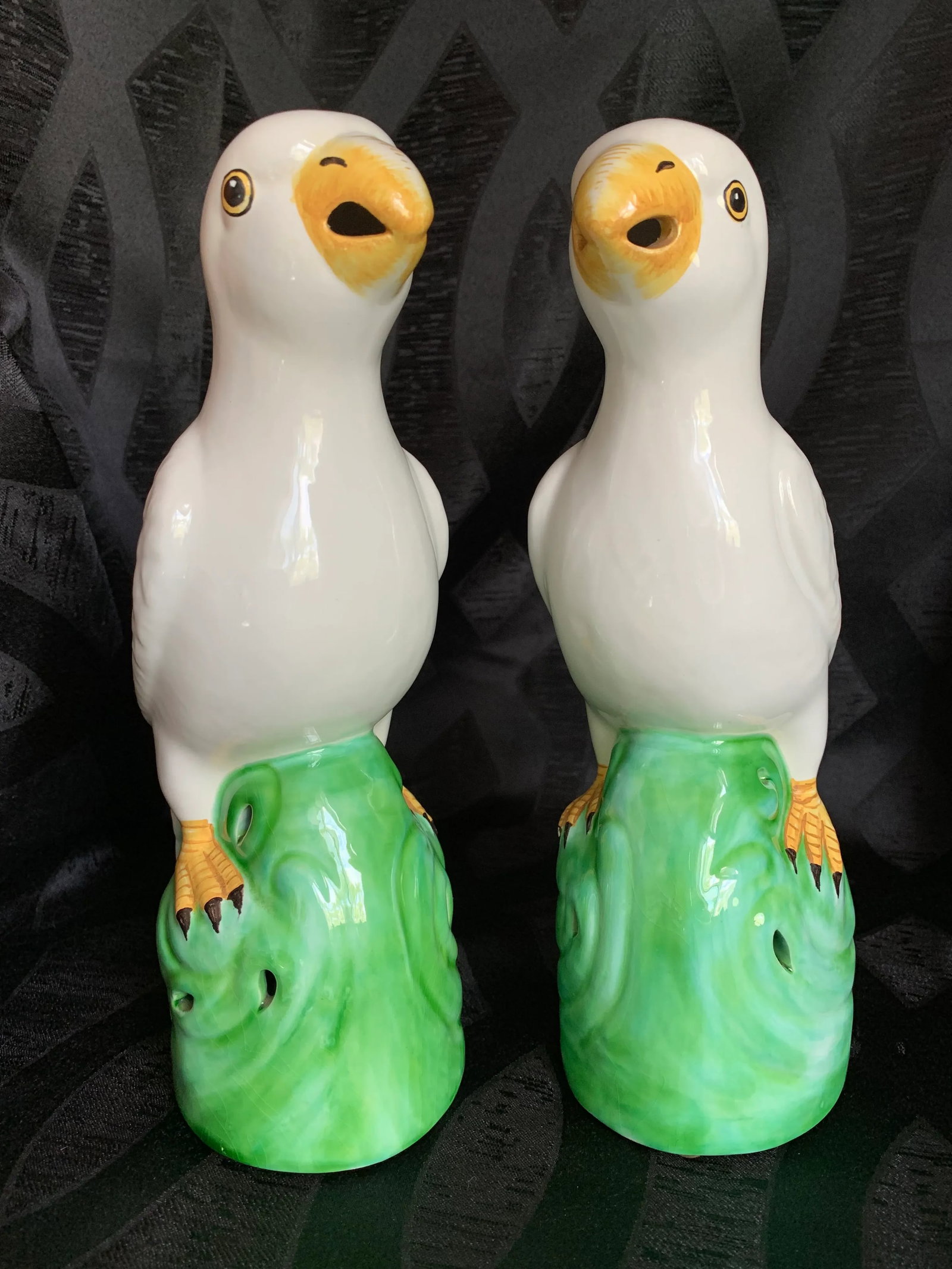 Vintage Italian Bassano Majolica Pottery Parrot Statues - a Pair - 2