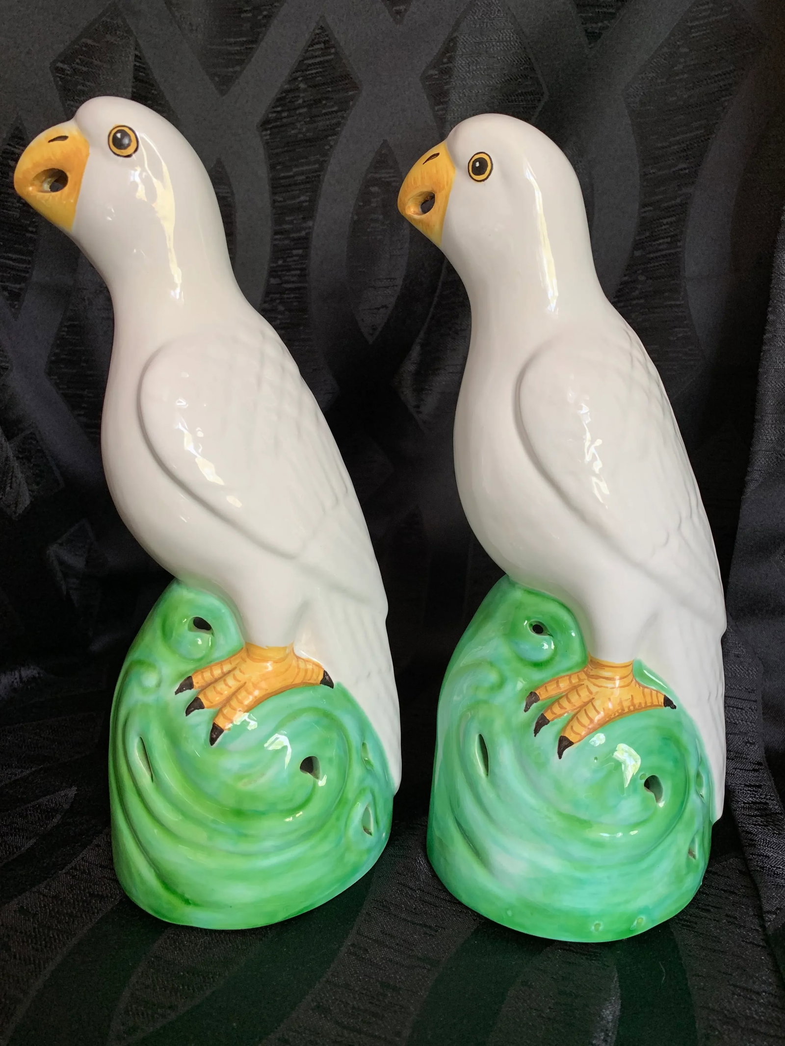 Vintage Italian Bassano Majolica Pottery Parrot Statues - a Pair - 3