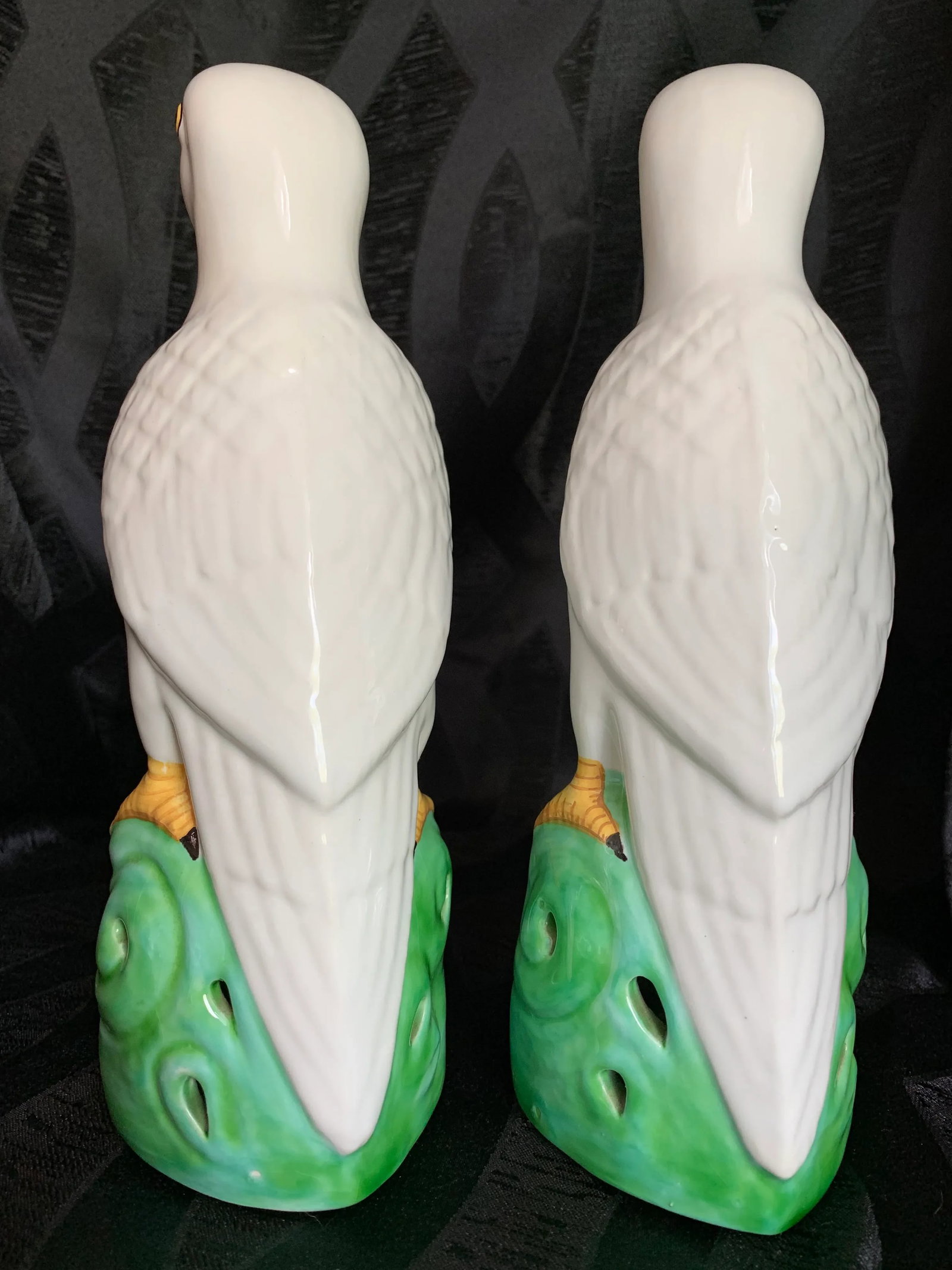 Vintage Italian Bassano Majolica Pottery Parrot Statues - a Pair - 6