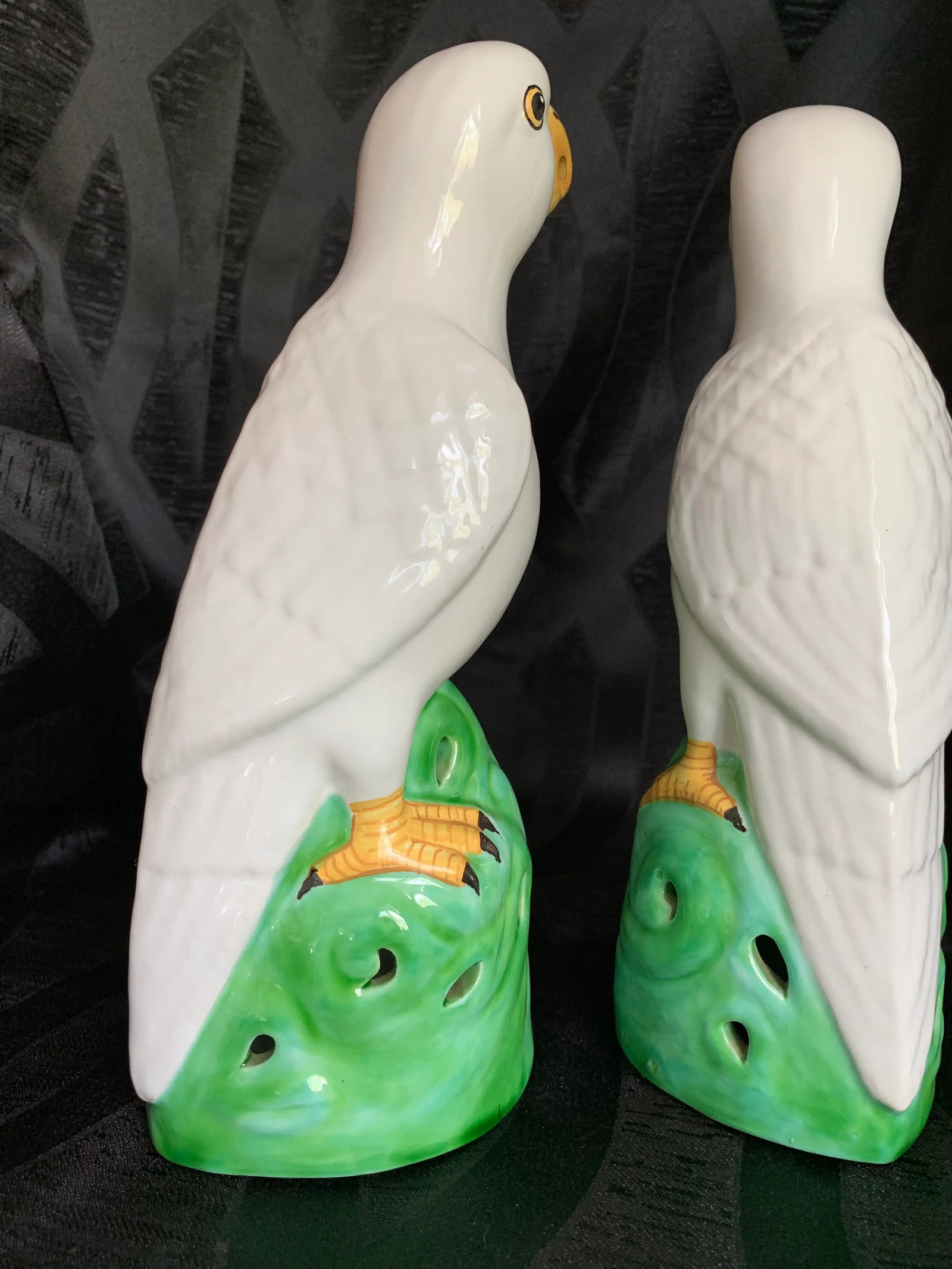 Vintage Italian Bassano Majolica Pottery Parrot Statues - a Pair - 8