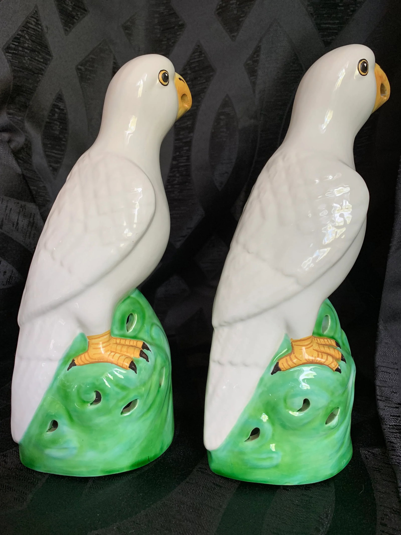 Vintage Italian Bassano Majolica Pottery Parrot Statues - a Pair - 9