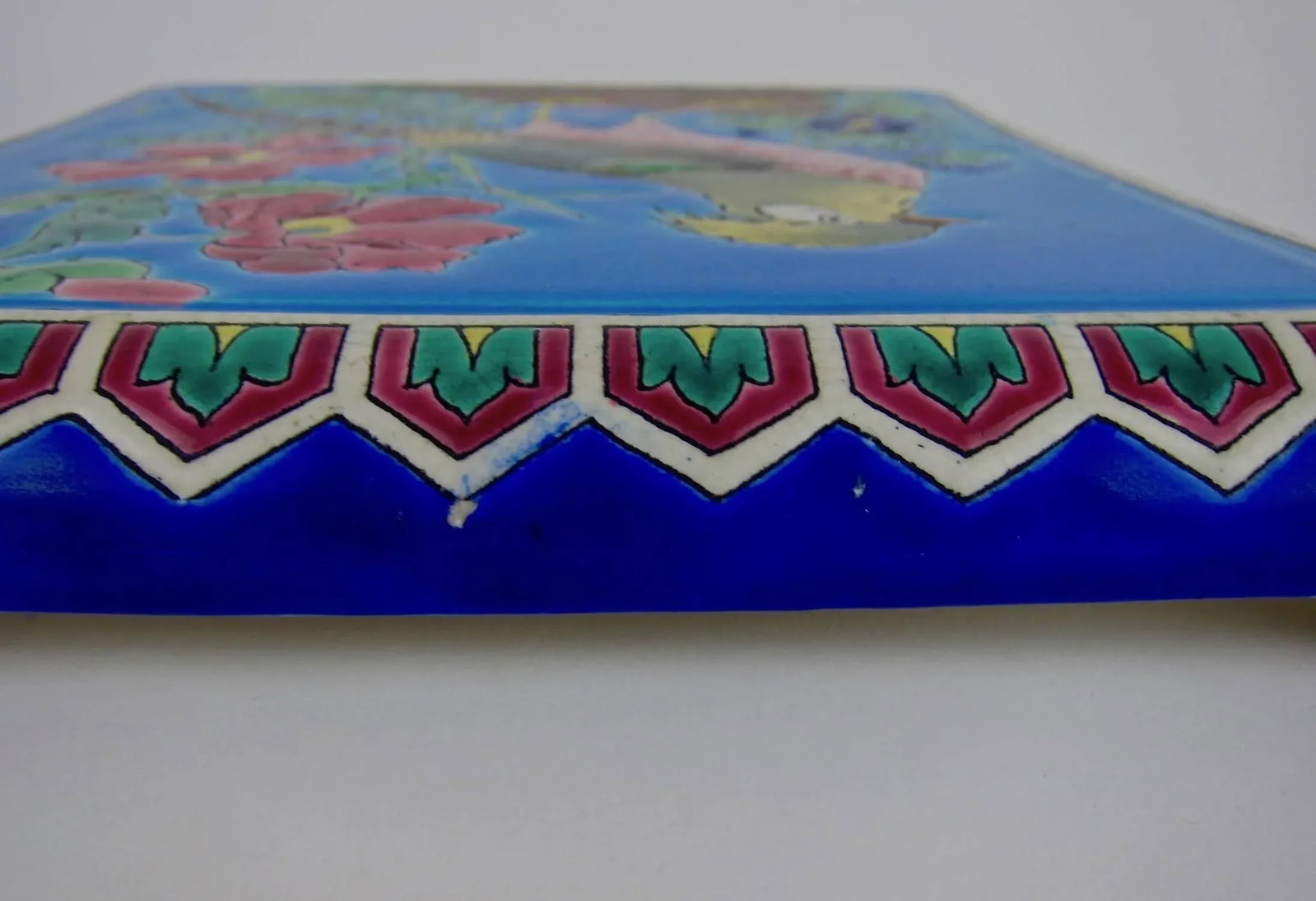 Antique French Emaux De Longwy Stand or Trivet With Cloisonne Style Bird Decor - 3
