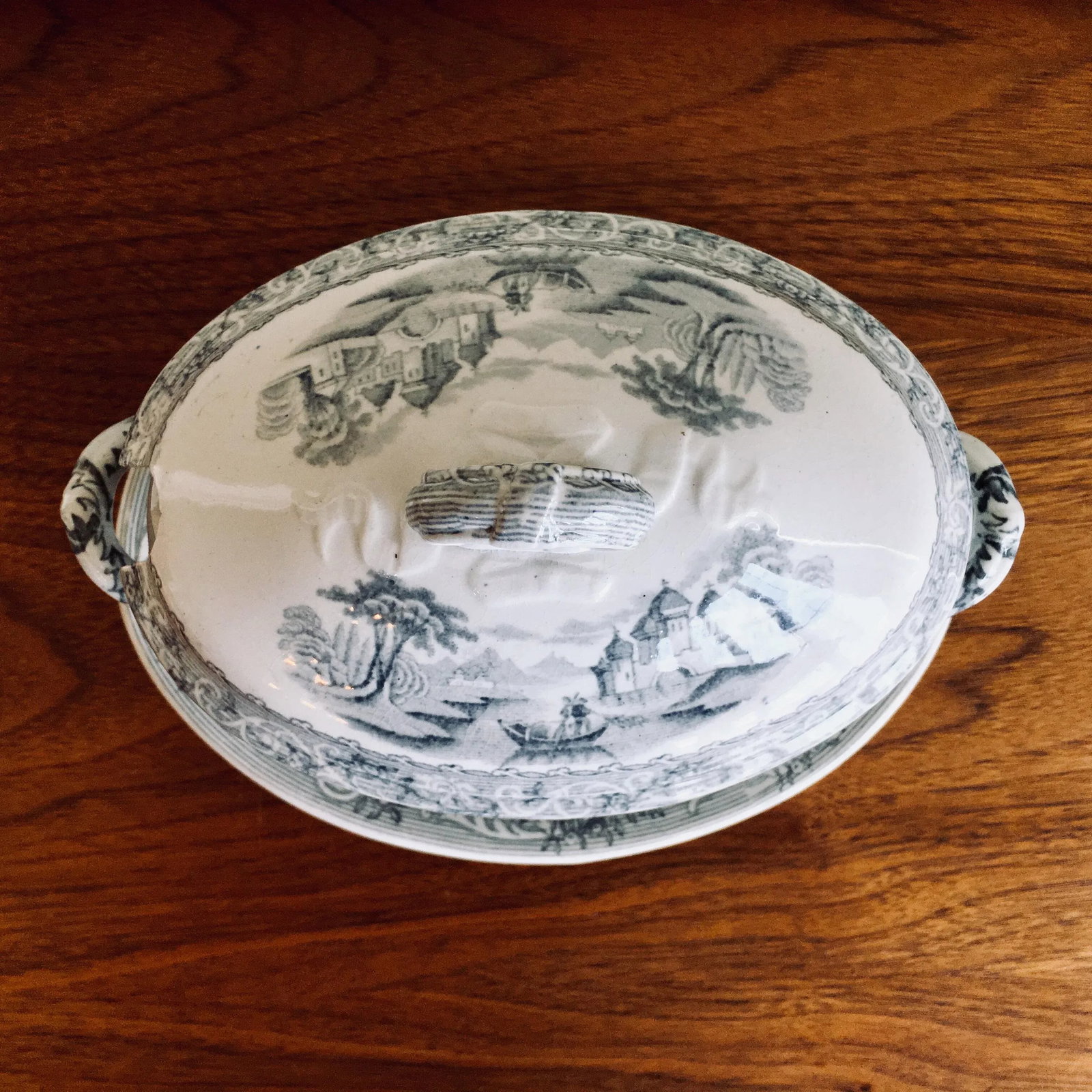 "Rhine" Pattern Ironstone China Tureen C. 1840 - 4