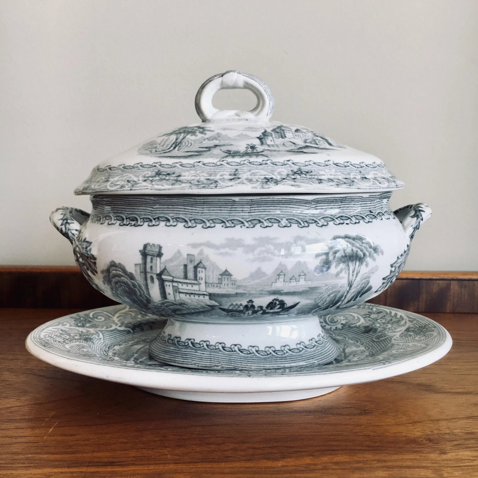 "Rhine" Pattern Ironstone China Tureen C. 1840 - 7