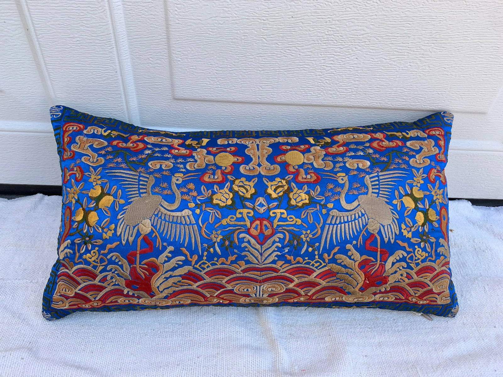 Hollywood Regency Royal Blue & Gold Asian Chinoiserie Boudoir Pillow - 10