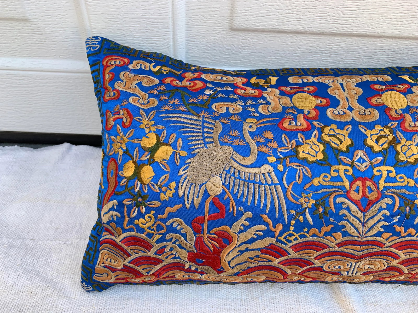Hollywood Regency Royal Blue & Gold Asian Chinoiserie Boudoir Pillow - 2