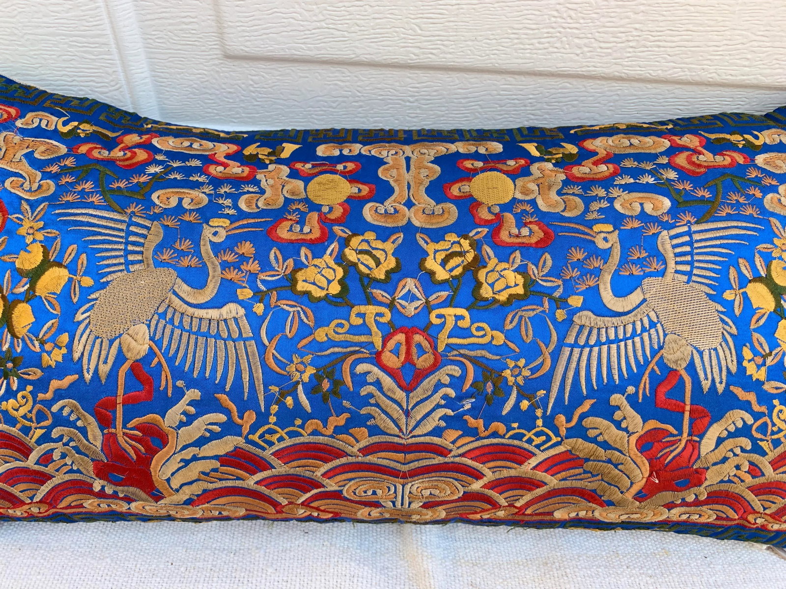 Hollywood Regency Royal Blue & Gold Asian Chinoiserie Boudoir Pillow - 3
