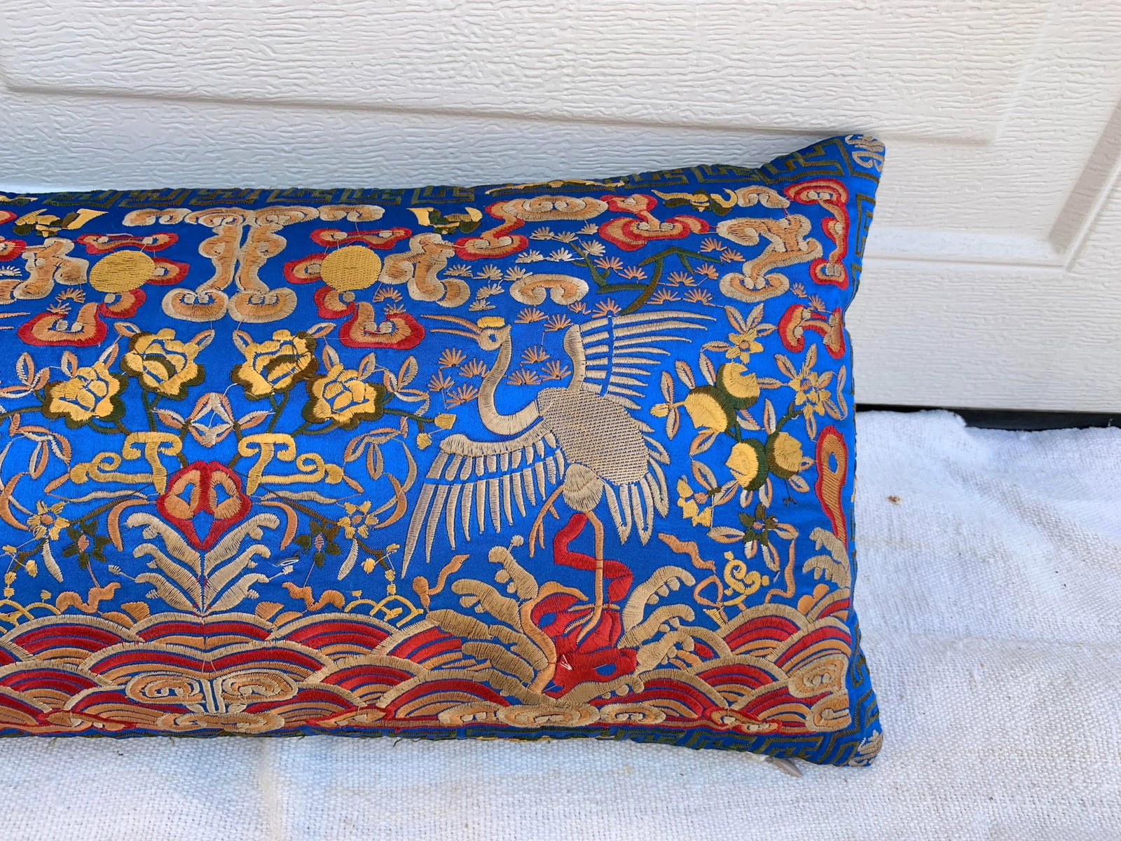 Hollywood Regency Royal Blue & Gold Asian Chinoiserie Boudoir Pillow - 4