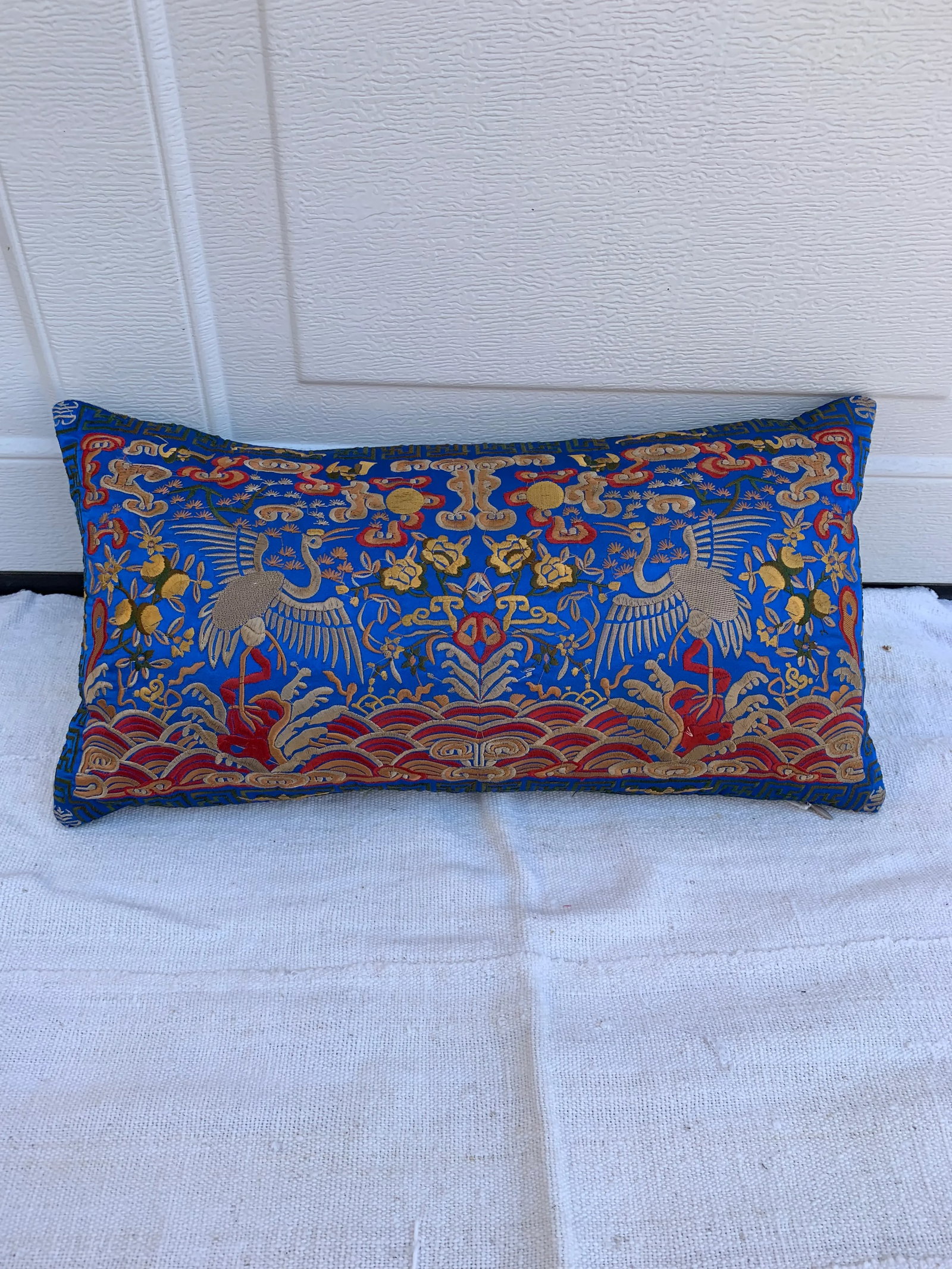Hollywood Regency Royal Blue & Gold Asian Chinoiserie Boudoir Pillow - 5