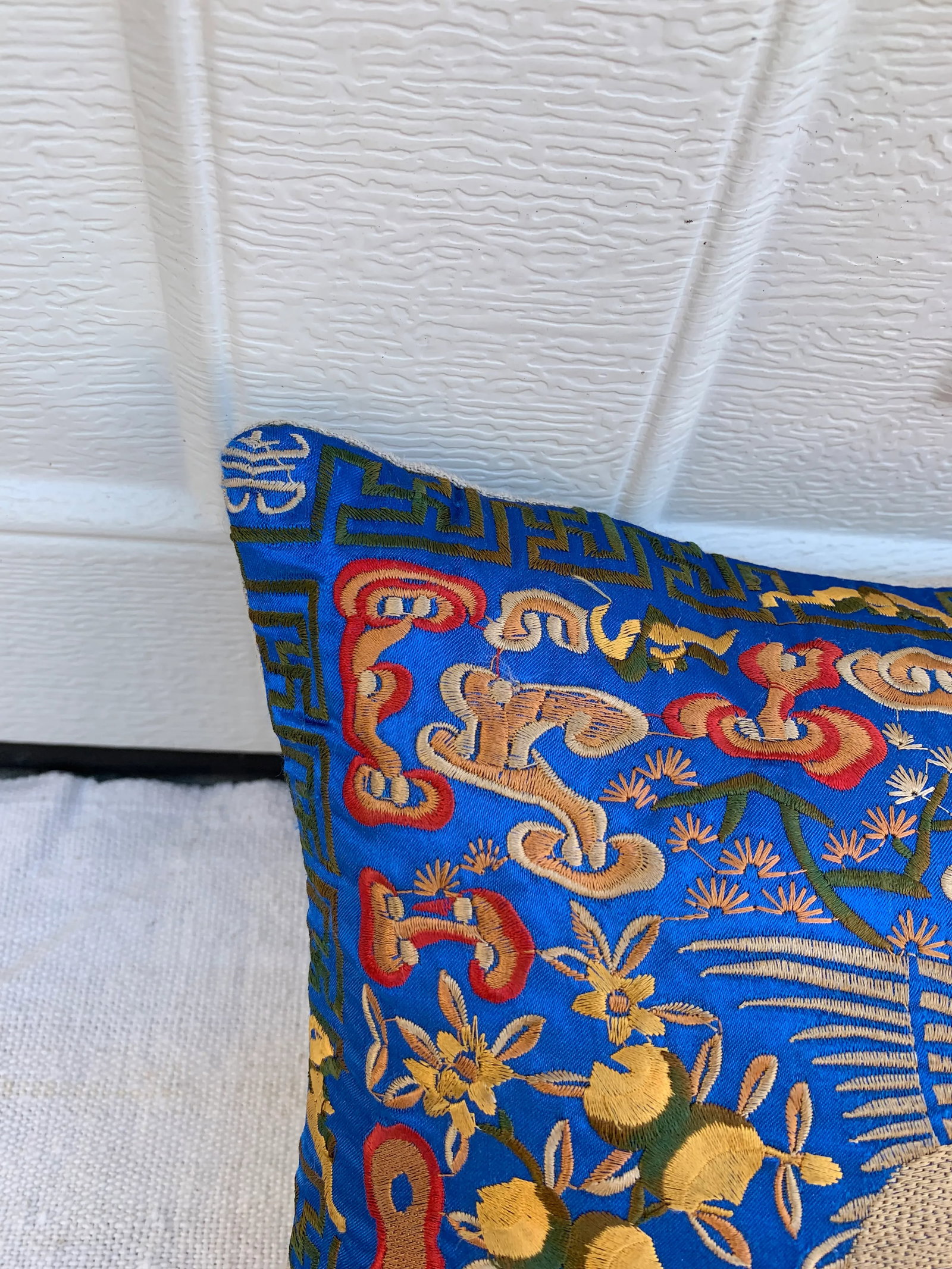 Hollywood Regency Royal Blue & Gold Asian Chinoiserie Boudoir Pillow - 6