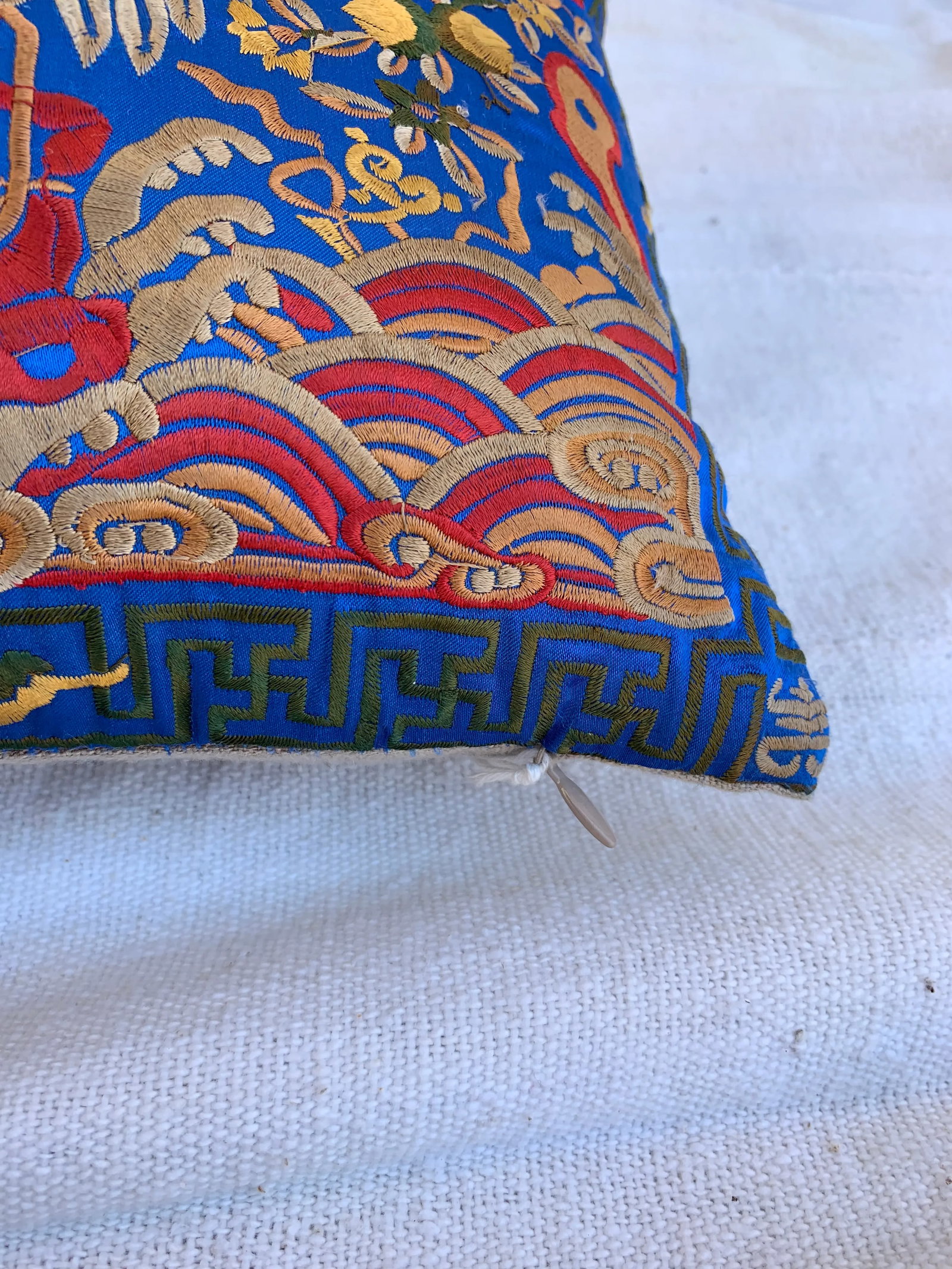 Hollywood Regency Royal Blue & Gold Asian Chinoiserie Boudoir Pillow - 7