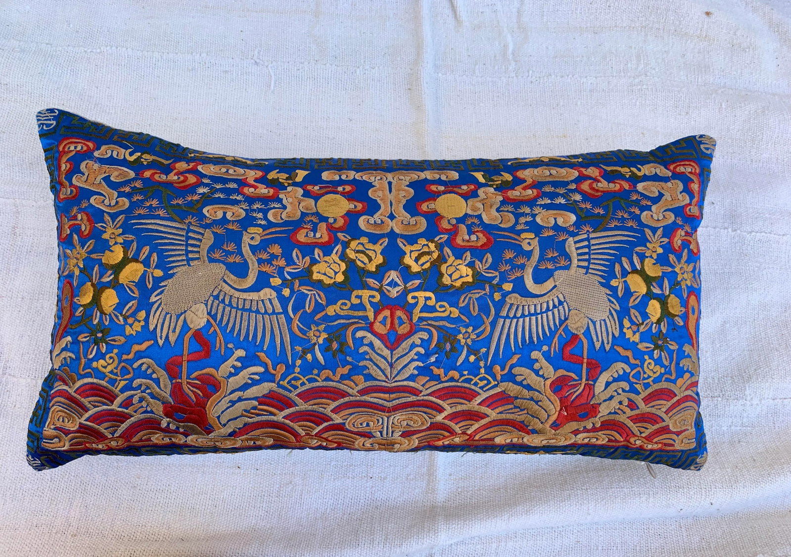 Hollywood Regency Royal Blue & Gold Asian Chinoiserie Boudoir Pillow - 8