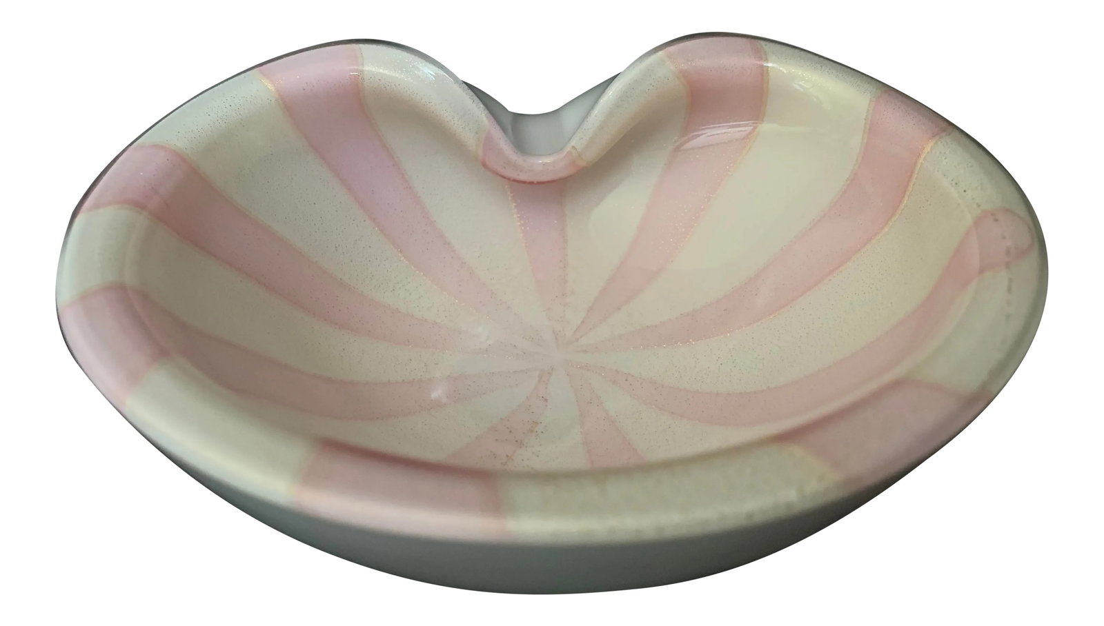 1950s Alfredo Barbini Pink and White Stripe Murano Cased Glass Bowl With Gold Flecks (1 of 11)