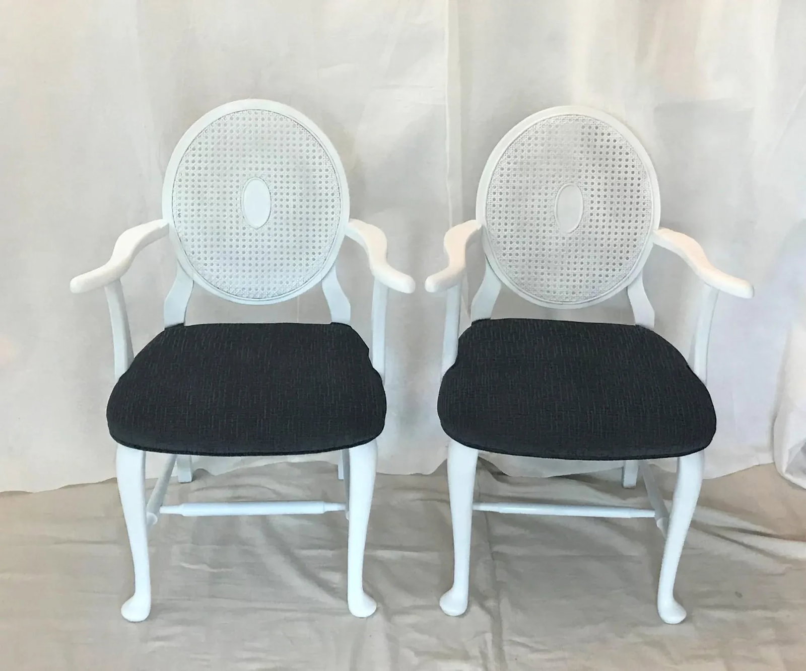 Mid-Century Caned Balloon Back Arm Chairs- a Pair - 2