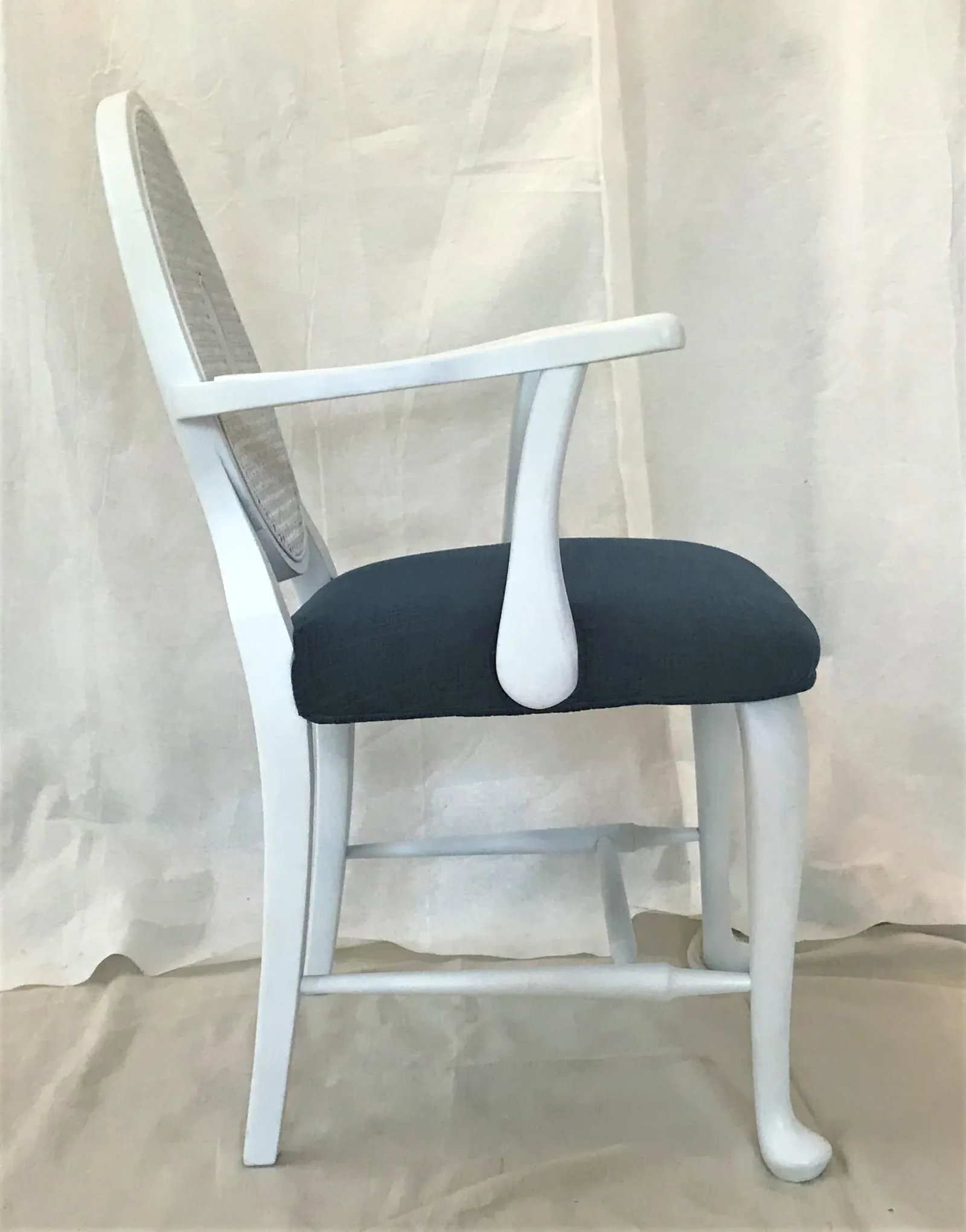 Mid-Century Caned Balloon Back Arm Chairs- a Pair - 4